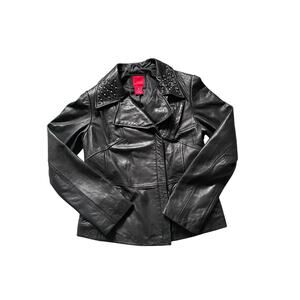 Saks Fifth Ave Leather Womens/Teen Studded Collar Jacket Size Small Biker Edgy